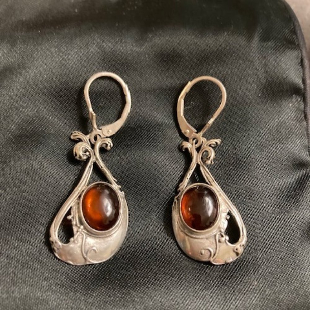 Victorian Style Amber/Silver Earrings